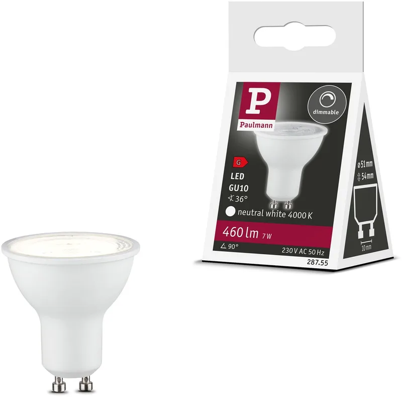 Standaard LED Spot GU10 - 230V - Dimbaar - 460 lm - 7W - 4000K Neutraal Wit - Mat Wit by Paulmann – product photo