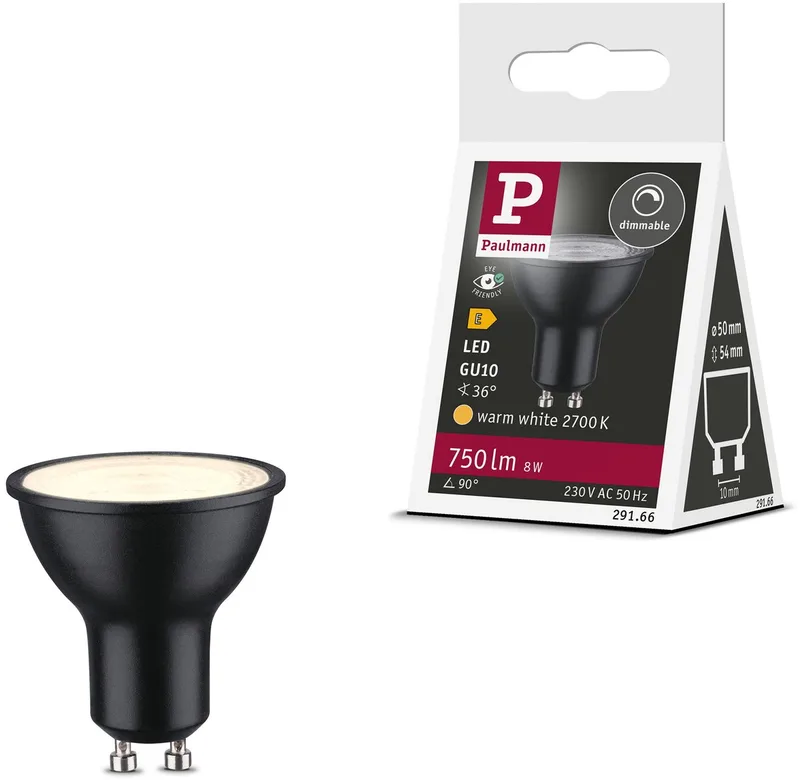 Paulmann 29166 LED CEE E (A - G) GU10 réflecteur 8 W blanc chaud (Ø x H) 50 mm x 54 mm 1 pc(s) de Paulmann – photo produit