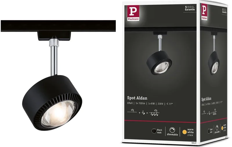 URail spot sur rail Aldan spot seul 498lm 8W 2700K dimmable 230V de Paulmann en Zwart mat – photo produit