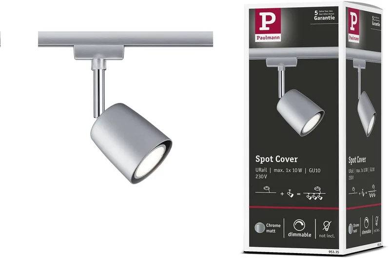 Luminaire sur rail haute tension Paulmann Cover URail GU10 10 W LED chrome (mat), chrome de Paulmann en Chroom mat, Chrome – photo produit
