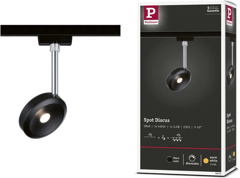 Luminaire sur rail haute tension URail LED intégrée 5 W LED noir (mat), chrome de Paulmann en Zwart mat, Chrome – photo produit