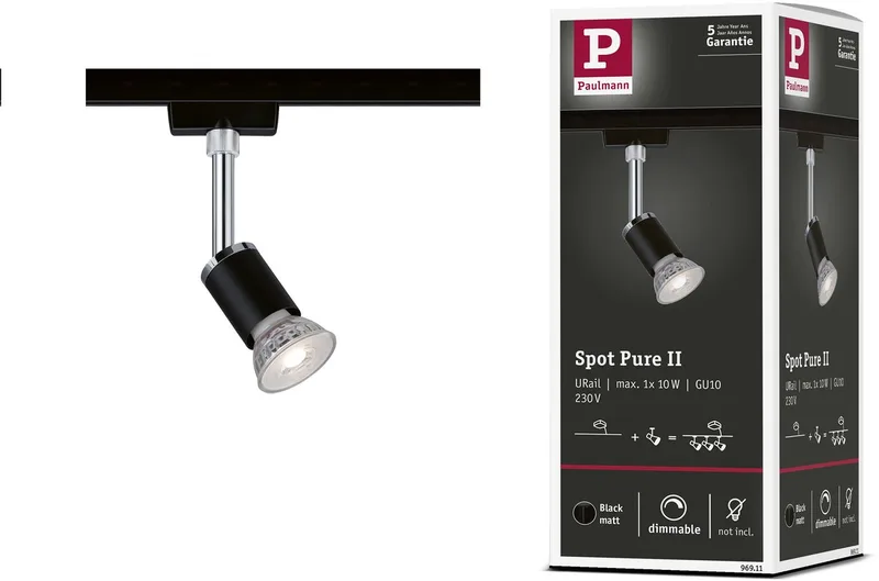 URail Railspot Pure II Losse spot GU10 max. 10W dimbaar 230V by Paulmann in Zwart mat – product photo