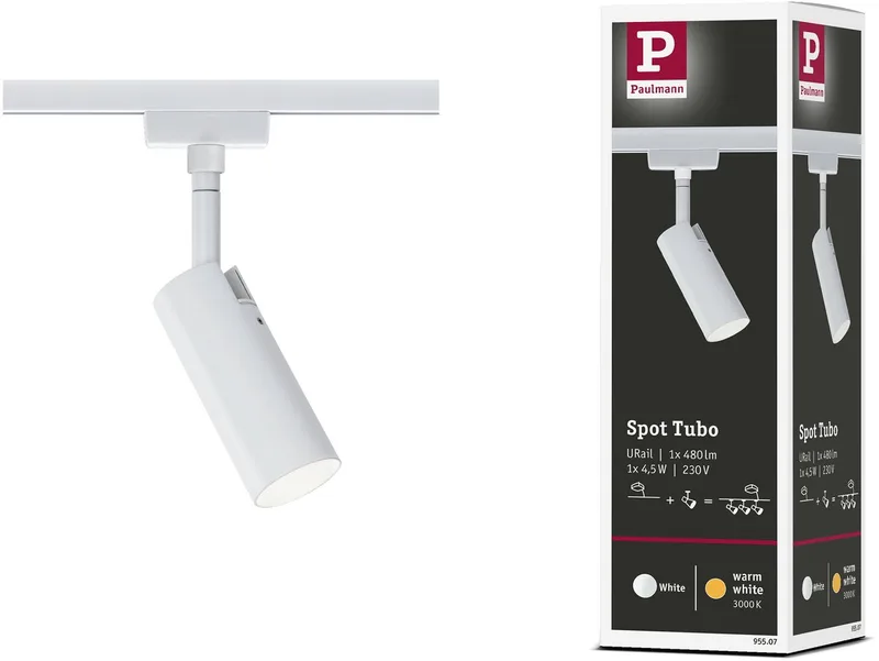 URail spot sur rail Tubo spot seul 250lm 4,5W 3000K 230V de Paulmann en Blanc – photo produit