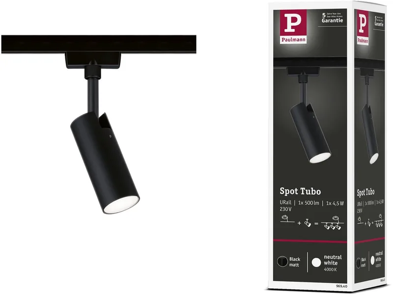 URail LED-spot Tubo sort 4.000 K fra Paulmann i Zwart mat – produktbillede