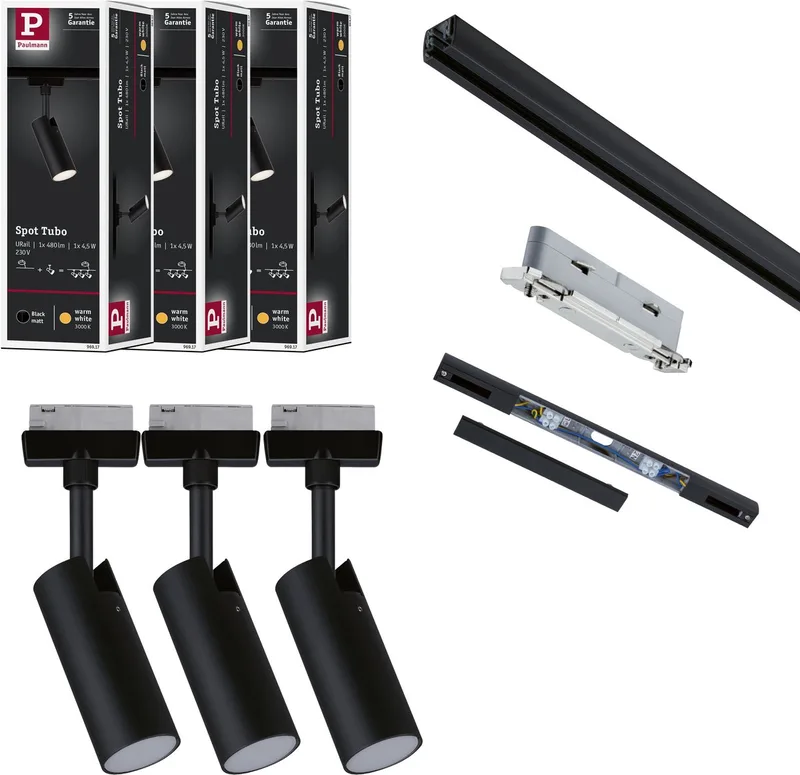 URail Railspot Tubo Startersset 3x166lm 3x4,5W 3000K 230V de Paulmann en Zwart mat – photo produit