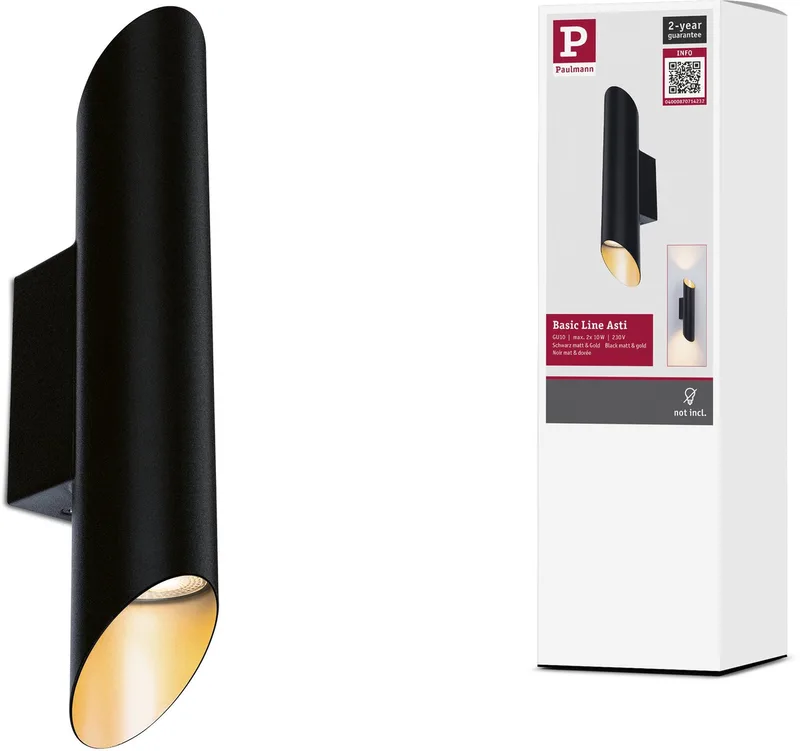 Wandlamp Asti GU10 230V max. 2x10W Zwart mat, Goud från Paulmann i Zwart mat, Guld – produktbild