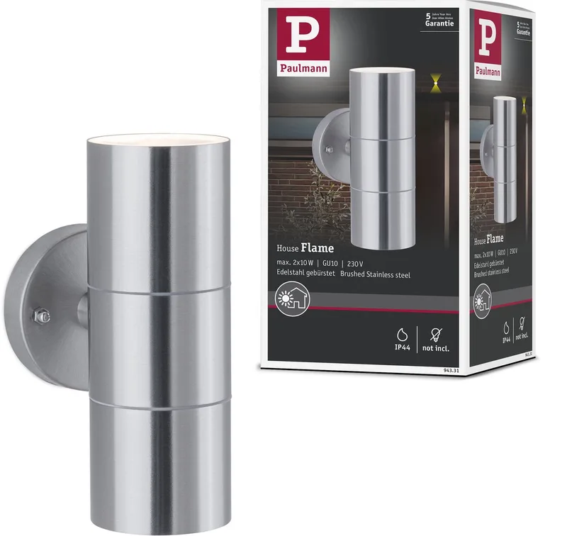Wandlamp Flame IP44 60 mm max. 2x10W 230V edelstaal by Paulmann in Edelstaal geborsteld – product photo