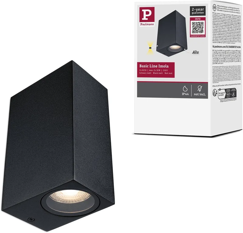 Wandlamp Imola IP44 GU10 230V max. 2x10W von Paulmann in Zwart mat – Produktfoto