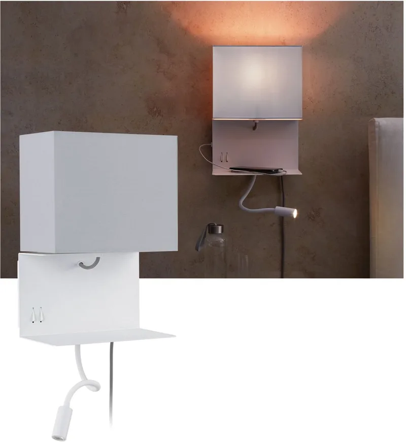 Wandlamp met plankje Merani E27 3000K 120lm 230V 2,5W dimbaar Grijs, Wit de Paulmann en Gris, Blanc – photo produit
