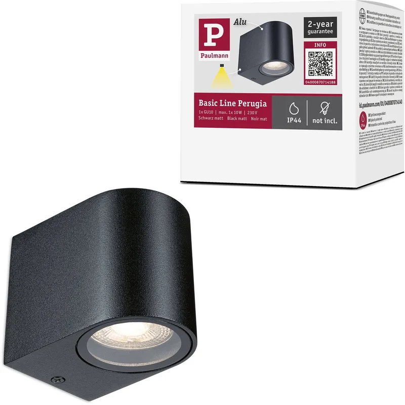 Wandlamp Perugia IP44 GU10 230V max. 10W de Paulmann en Zwart mat – photo produit