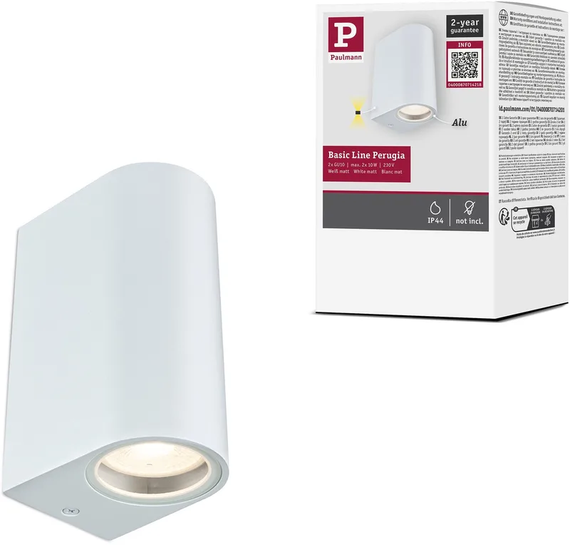 Wandlamp Perugia IP44 GU10 230V max. 2x10W de Paulmann en Wit mat – photo produit