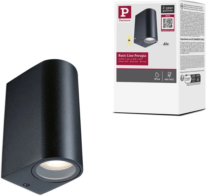 Wandlamp Perugia IP44 GU10 230V max. 2x10W fra Paulmann i Zwart mat – produktbillede