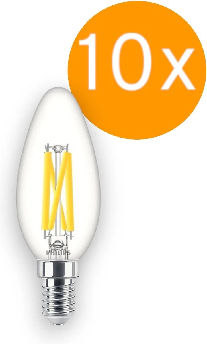 10 stuks | Philips LED Kaarslamp 3.4W/927-922 470lm Helder Dimtone | Beste kleurweergave | E14 | Extra Warm Wit | 3.4 watt | 25.000 Branduren de Philips – photo produit