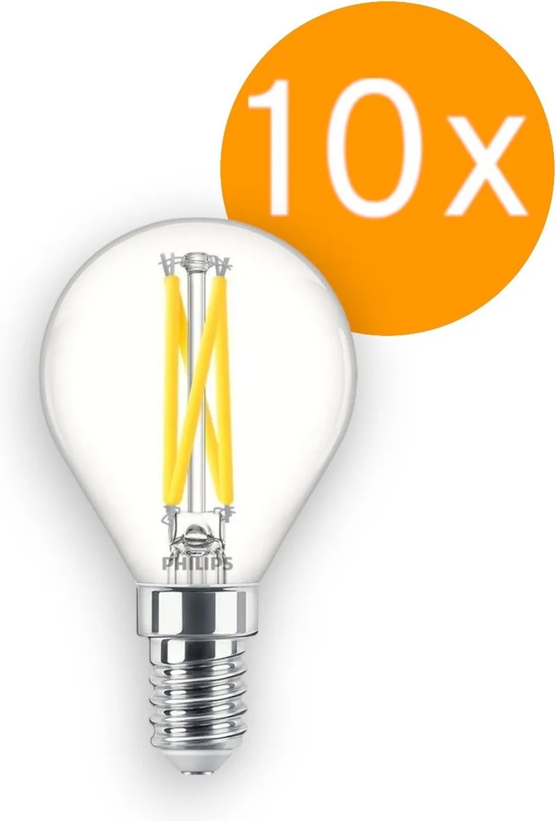 10 stuks | Philips LED kogellamp 2.5W/927-922 340lm Helder DimTone | Beste kleurweergave | E14 | Extra Warm Wit | 2.5 watt | 25.000 Branduren de Philips – photo produit