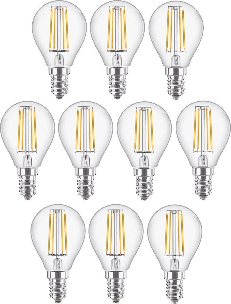 10 stuks | Philips LED kogellamp 4.3W 470lm 2700K helder Niet-Dimbaar P45 | E14 | Extra Warm Wit | 4.3 watt | 15.000 Branduren fra Philips – produktbillede