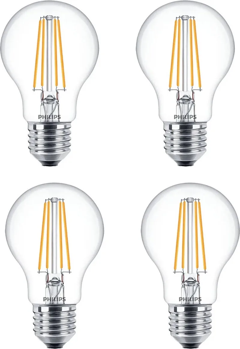 4 stuks Philips LED lamp E27 8W 806lm 2700K helder Dimbaar A60 fra Philips – produktbillede