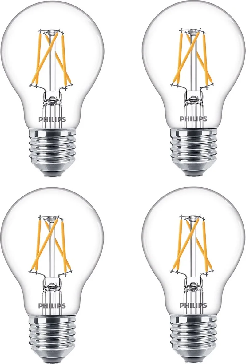 4 stuks | Philips SceneSwitch LED 7.5W-3W-1.6W 3-Staps dimbaar | E27 | Extra Warm Wit | 7.5 watt | 15.000 Branduren fra Philips – produktbillede