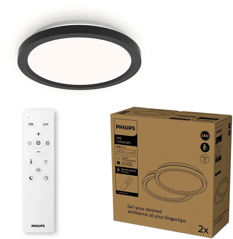 LED-loftlampe Aio RD sort 2-pak 30 cm fjernbetjening fra Philips – produktbillede