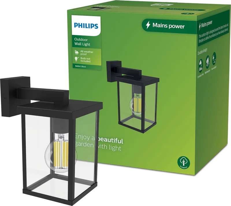 Bellini wandlamp vierkant - E27 från Philips i Svart – produktbild