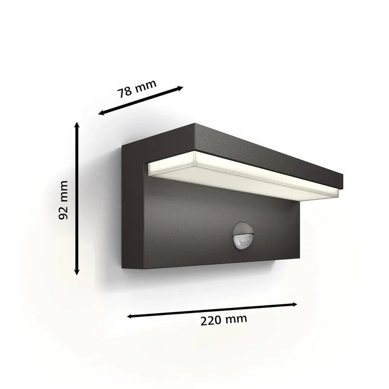 buitenwandlamp Bustan UE, sensor, 4.000 K de Philips en Anthracite – photo produit
