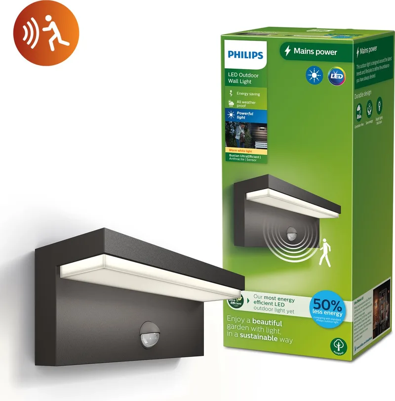 Bustan wandlamp - Ultra Efficient - antraciet - met sensor - 3,8W från Philips i Anthraciet – produktbild