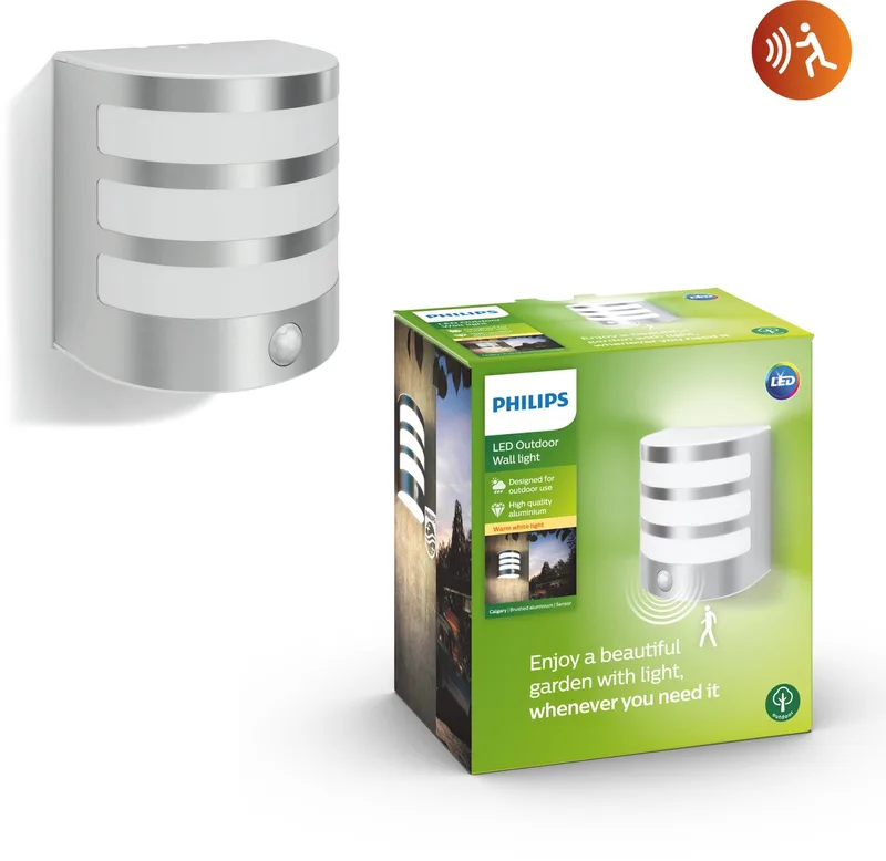 Calgary buitenwandlamp - met sensor - roestvrij staal de Philips en Gris – photo produit