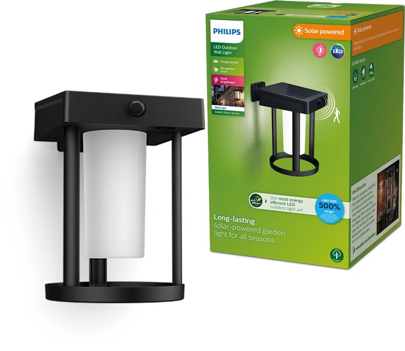 Camill solar wandlamp rond - Ultra Efficient - met opaal lichtelement fra Philips i Sort – produktbillede