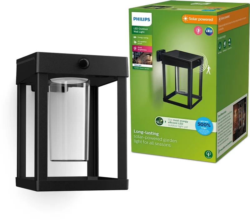 solcelle-sensorlampe Camill sort/klar 14 x 14 cm fra Philips i Gennemsigtig – produktbillede