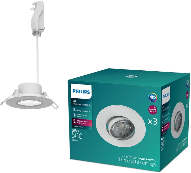 Cilantro inbouwspot - SceneSwitch lichttechnologie - 5W - Warmwit licht: 2700K - 3-pack de Philips en Blanc – photo produit