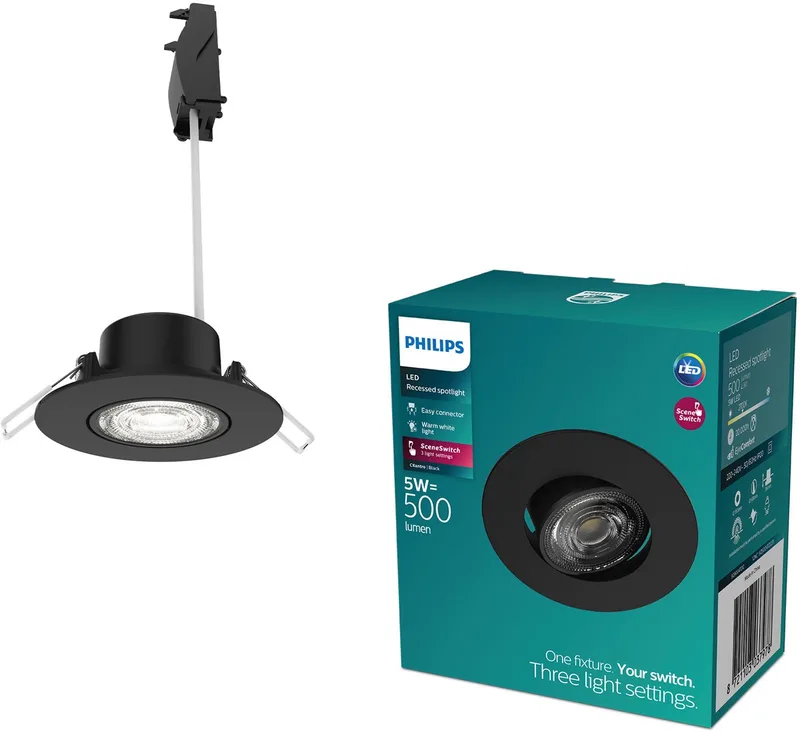 Cilantro inbouwspot - SceneSwitch lichttechnologie - 5W - Warmwit licht: 2700K de Philips en Noir – photo produit