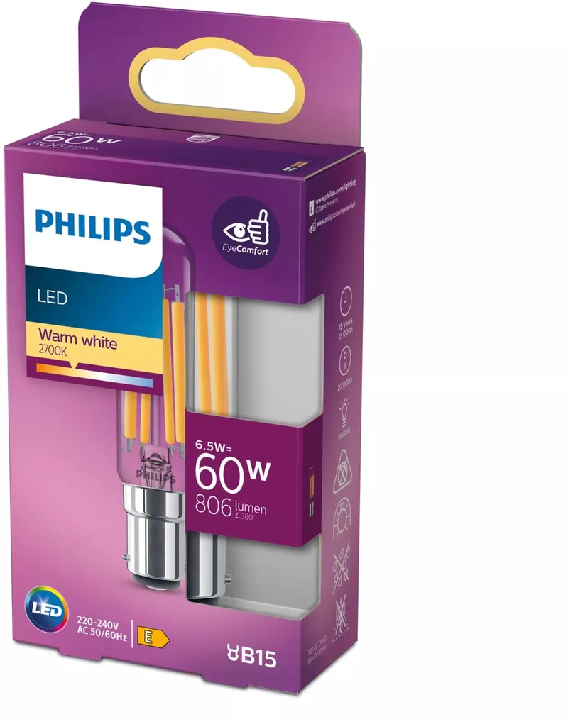 Classic 60W T20L B15 WW CL ND Verlichting de Philips – photo produit