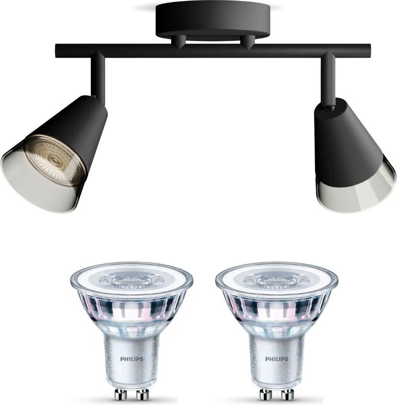 Cleft Opbouwspot - Warmwit Licht - Plafondspot met 2 Lichtpunten - GU10 - Niet Dimbaar by Philips in Black – product photo