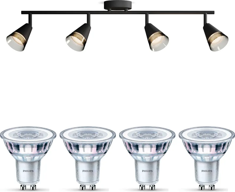 Cleft Opbouwspot - Warmwit Licht - Plafondspot met 4 Lichtpunten - GU10 - SceneSwitch - Eenvoudig Dimbaar met Je Klassieke Schakelaar von Philips in Schwarz – Produktfoto