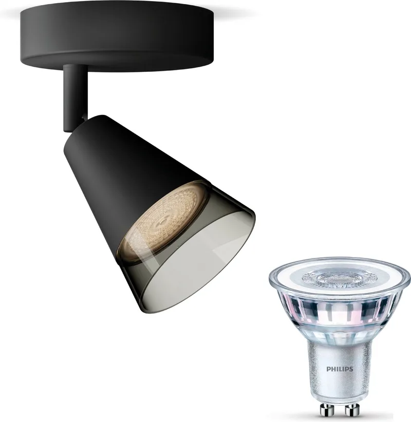 Cleft Opbouwspot - Warmwit Licht - Wandspot of Plafondspot met 1 Lichtpunt - GU10 - SceneSwitch - Eenvoudig Dimbaar met Je Klassieke Schakelaar von Philips in Schwarz – Produktfoto