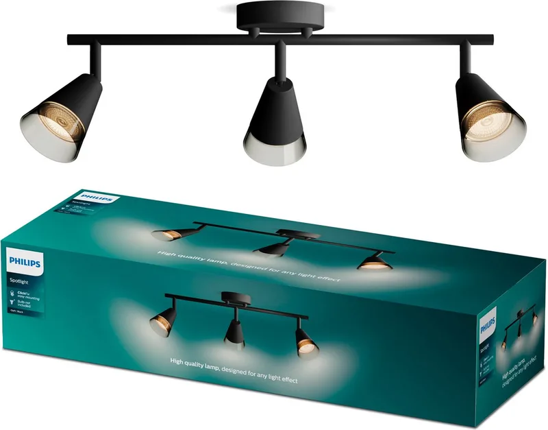 Cleft Spot - Plafondspot met drie lichtpunten - Met gerookt glas - GU10 LED fitting de Philips en Noir – photo produit