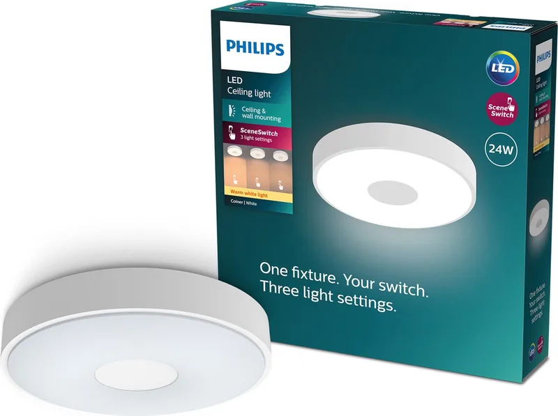 Coiner plafondlamp - SceneSwitch lichttechnologie - 24W - Warmwit licht - design de Philips en Blanc – photo produit