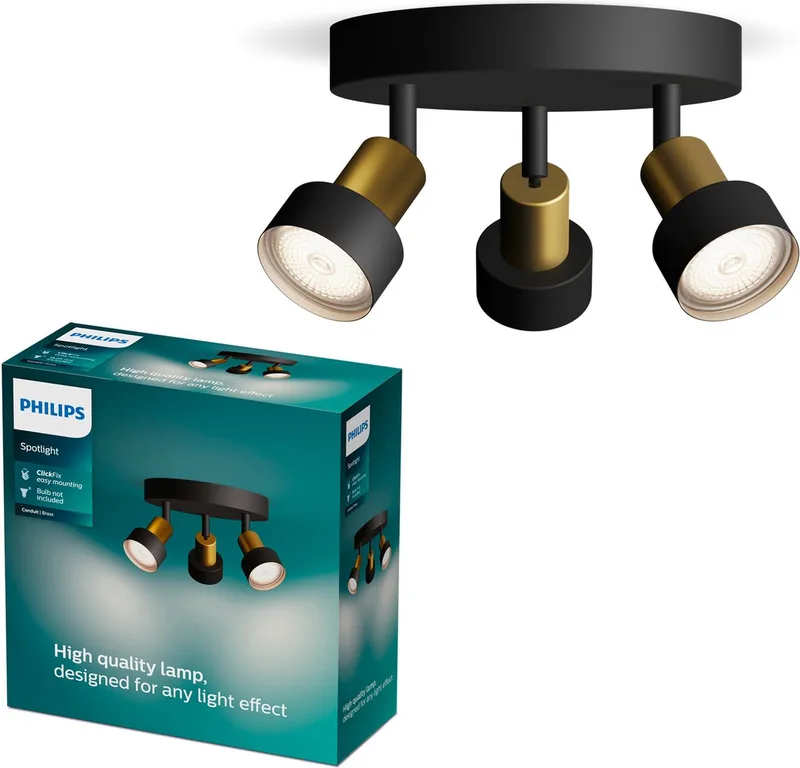 Conduit 8720169299955 Spot de plafond GU10 noir, or de Philips en Noir, Laiton – photo produit
