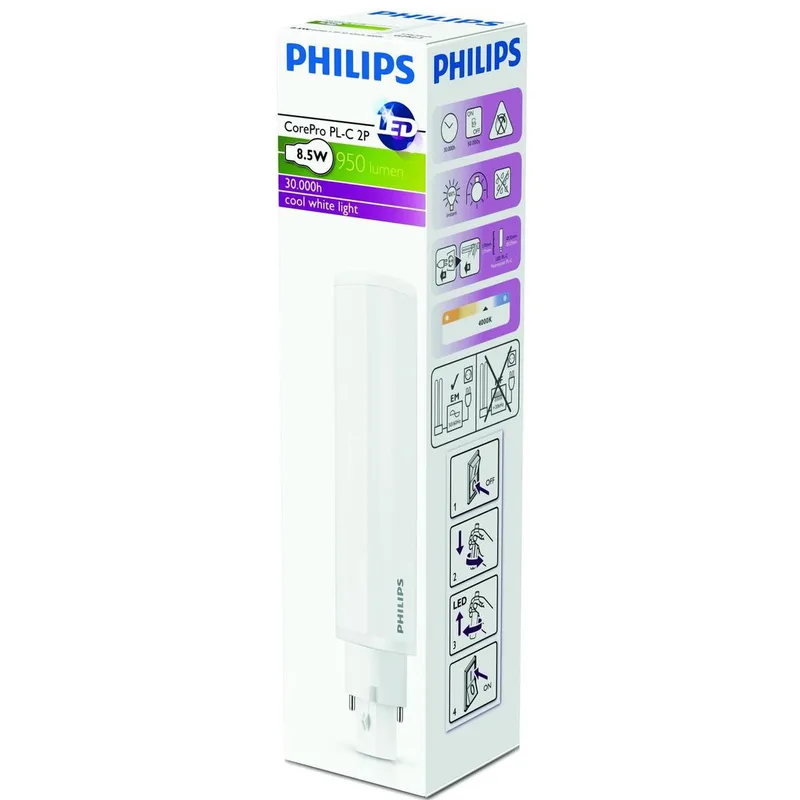 CorePro LED PLC G24d-3 Fitting - 8.5W-26W - 840 - 2P - 33x170mm - Neutraal Wit de Philips – photo produit