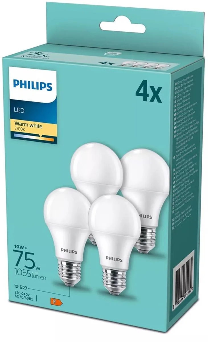 Ampoule Led E27 4 Pièces (75w) 2700k 10w de Philips – photo produit
