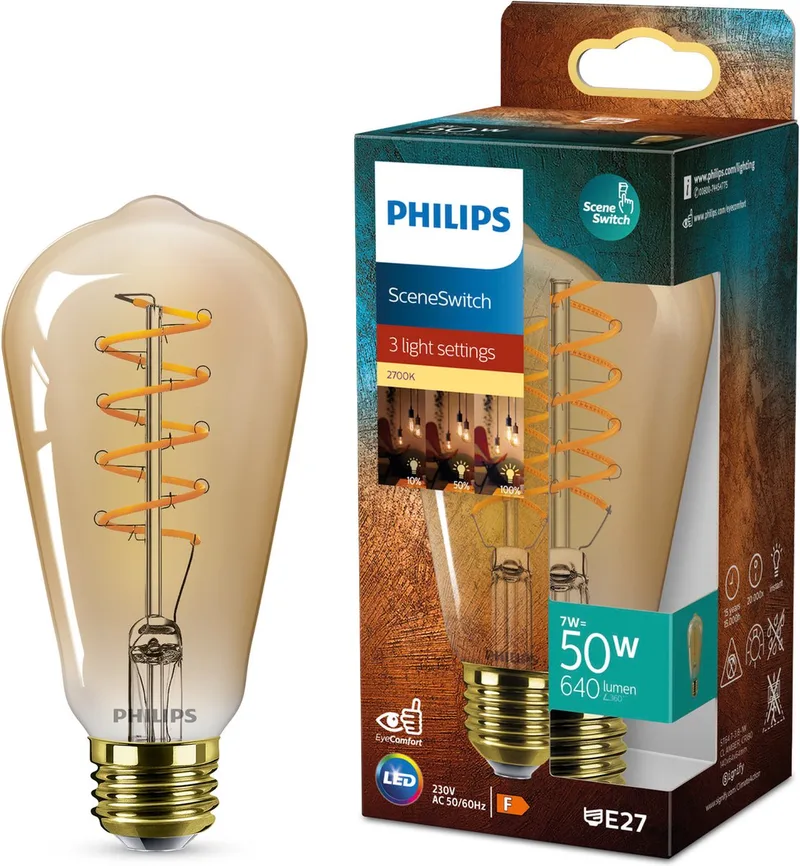 Deco LED - SceneSwitch - 50W - E27 fitting - ST64 Edison lampvorm - Amberkleurige lamp de Philips – photo produit