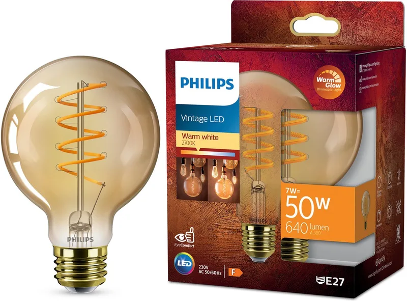 Deco LED - WarmGlow - 50W - E27 fitting - G95 Globe lampvorm - Amberkleurige lamp von Philips – Produktfoto