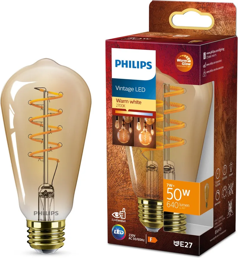 Deco LED - WarmGlow - 50W - E27 fitting - ST64 Edison lampvorm - Amberkleurige lamp van Philips – productfoto