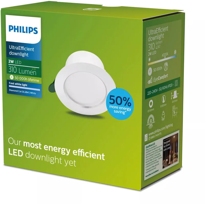 Philips 8720169308107 Diamond Inbyggnadsbelysning LED LED 2 W Vit från Philips – produktbild