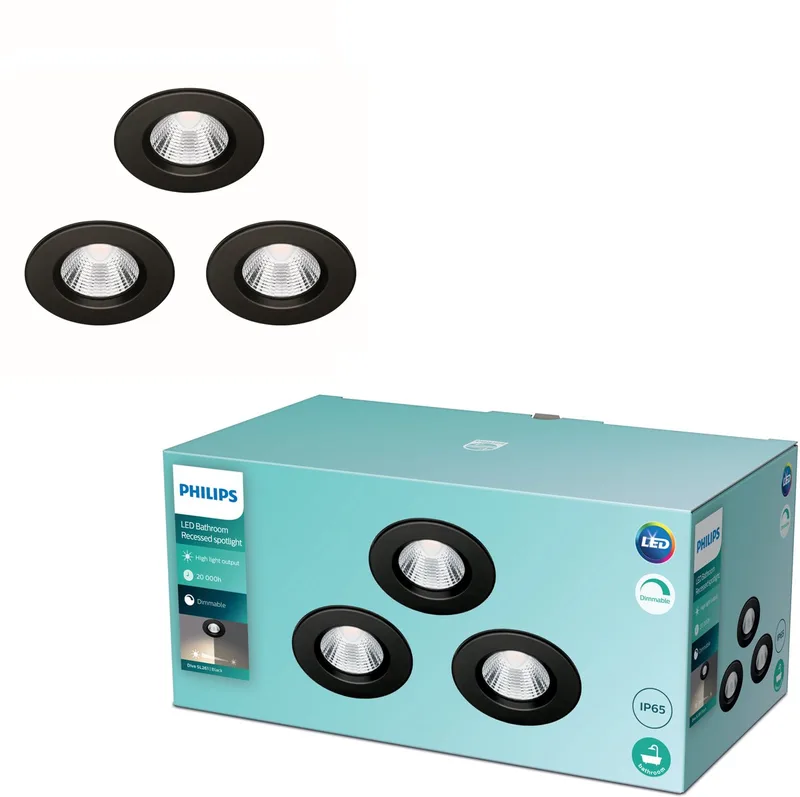 Dive badkamer inbouwspot - 5 W - 3 pack fra Philips i Sort – produktbillede