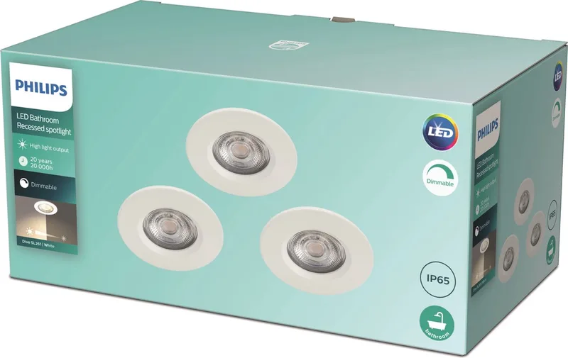 Dive spot encastrable de salle de bain, 3-lichts de Philips en Blanc – photo produit