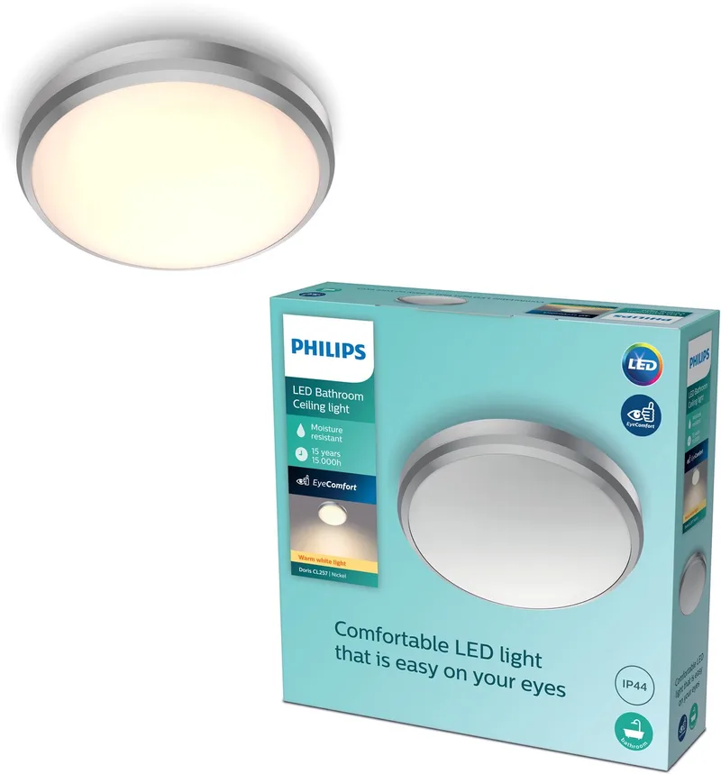 Doris badkamerplafonnière - nikkel - klein - 6 W by Philips in Silver – product photo