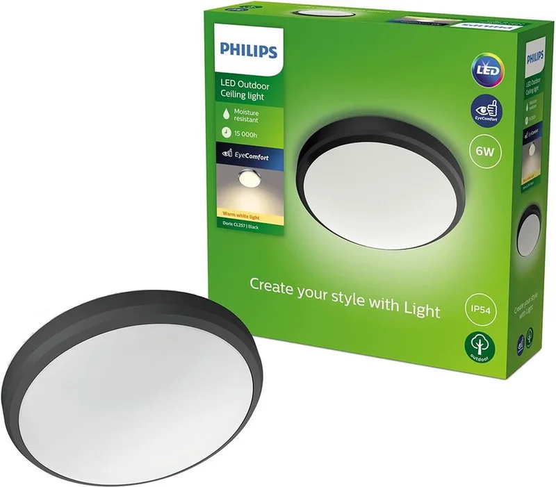 Doris LED-udendørslampe IP54 2.700 K sort fra Philips i Sort – produktbillede