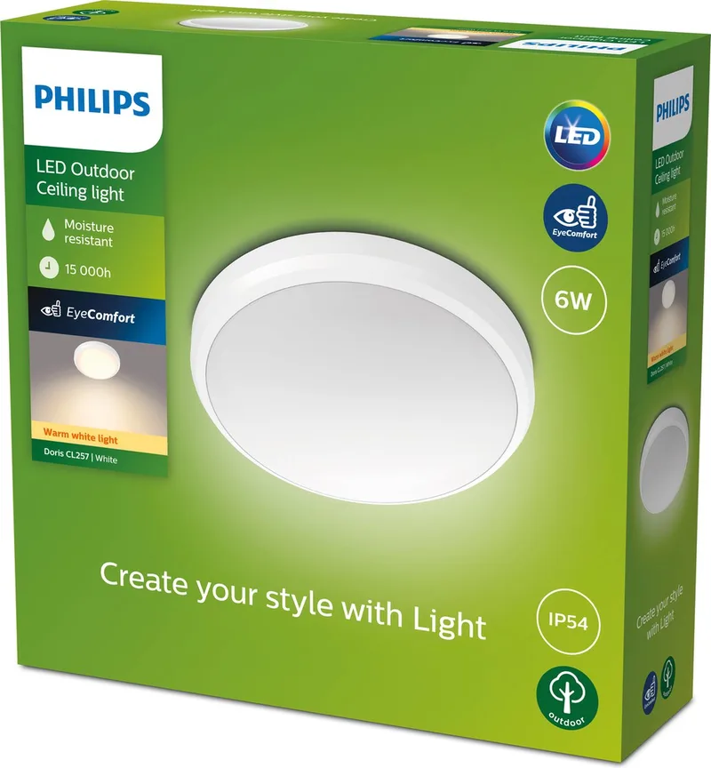 Doris LED-udendørslampe IP54 2.700 K hvid fra Philips i Hvid – produktbillede