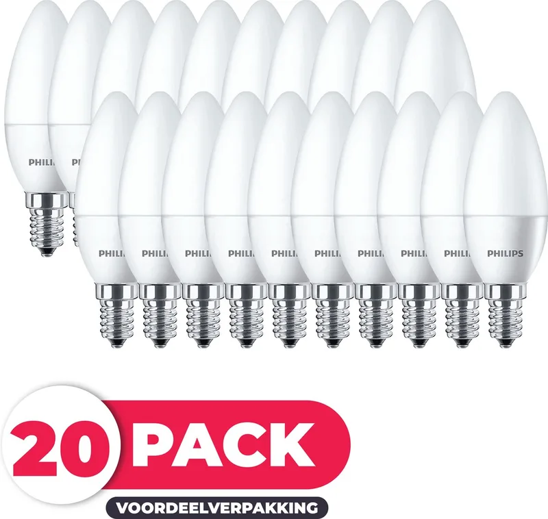 E14 - 6W (48W) - Warm Wit Licht - Niet Dimbaar - 20 stuks van Philips – productfoto