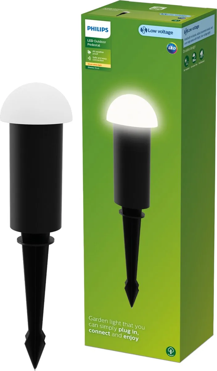 Edwina GardenLink - Sokkellamp met spies - 24V - Warm wit licht; 2700K - Tuinpadverlichting de Philips en Noir – photo produit